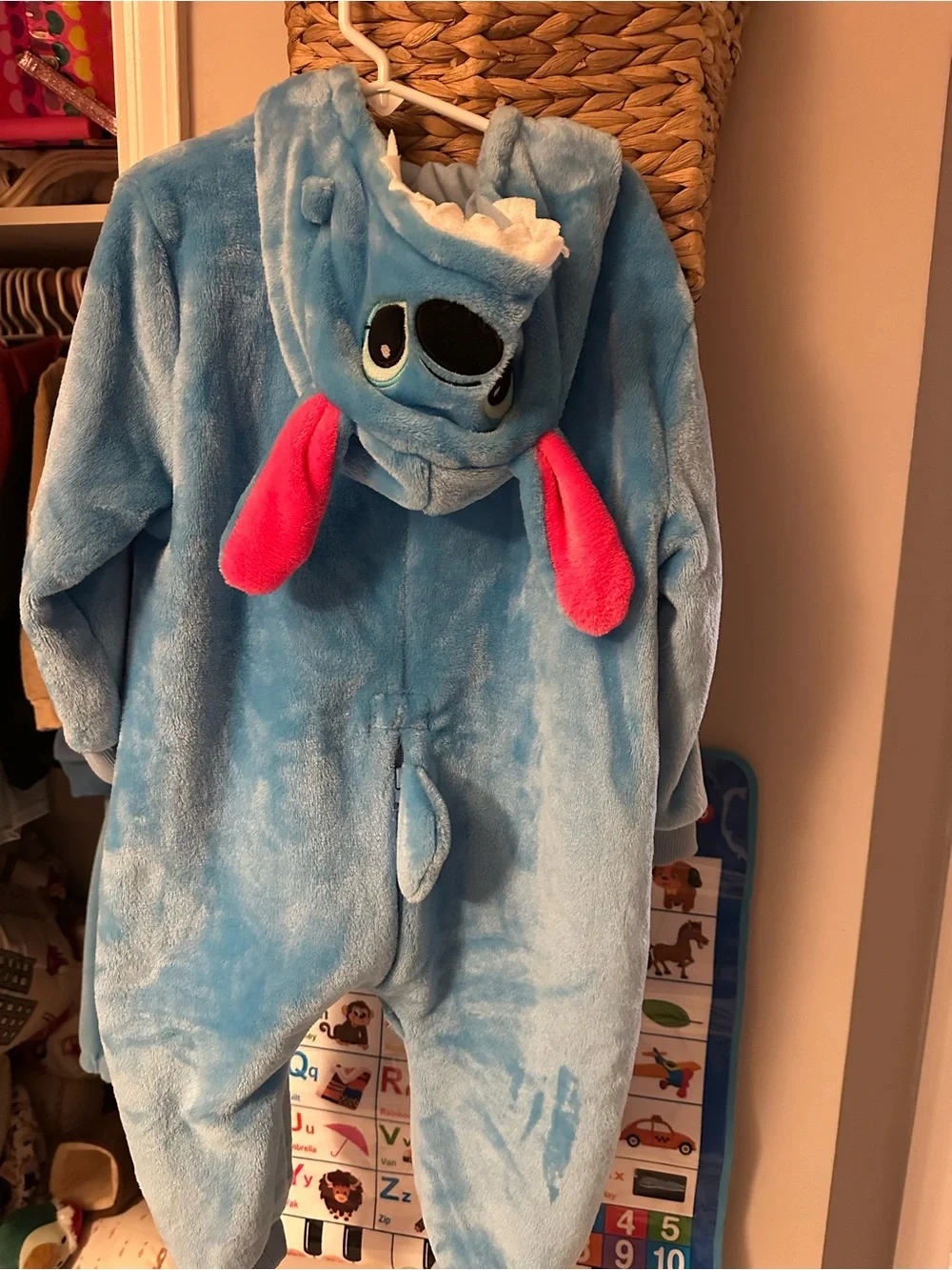 Kids Blue Stitch Character Hooded Plush Costume with Ear Accents